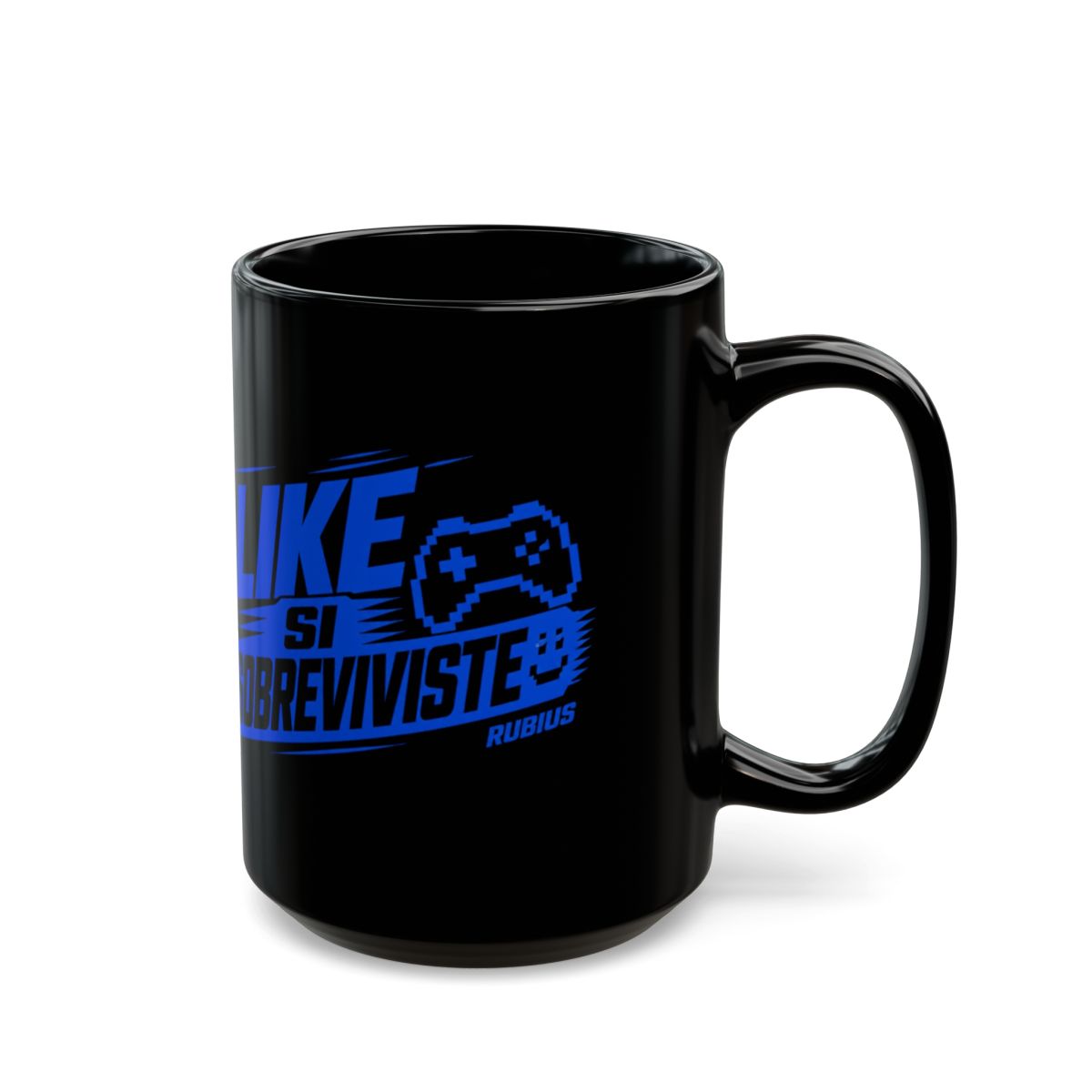 Rubius "Like si sobreviviste 🎮" Black Mug - alternate angle 5, merchandise